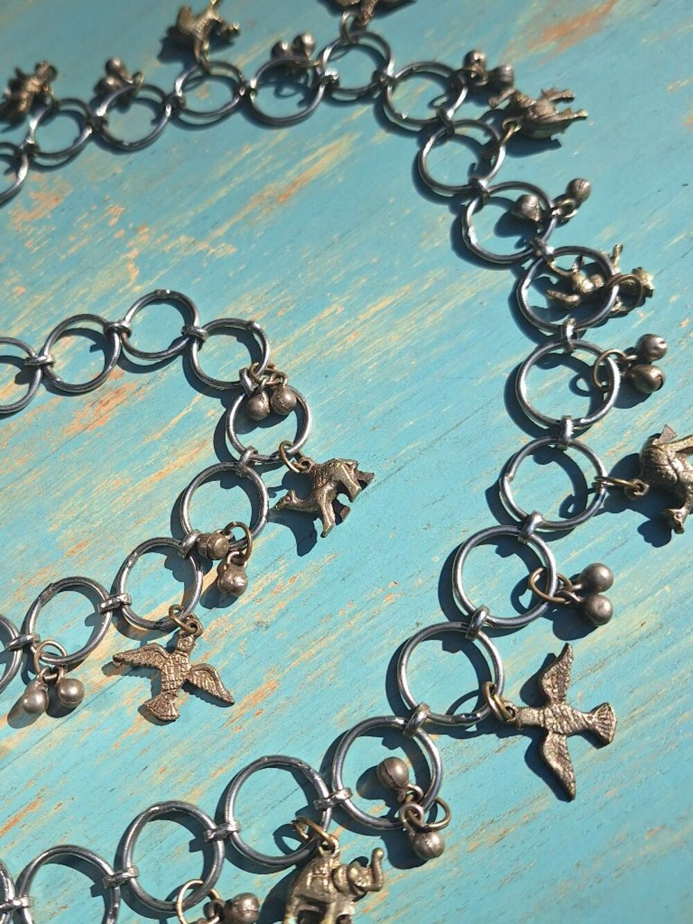 Chain Link Belt Bird Charms Vintage Womens Silver Metal Animals Belly Dance Boho